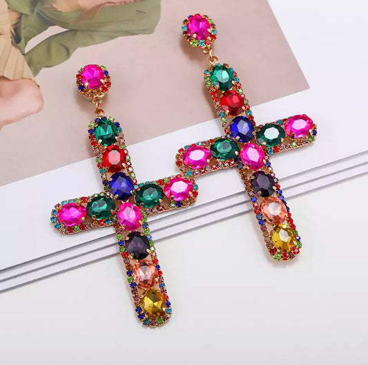 Colorful cross earrings