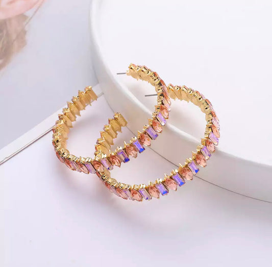 Pink rhinestone hoops